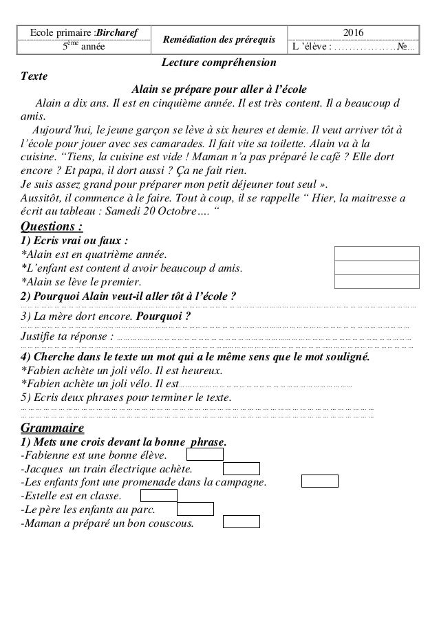 Imprimé Francais 5eme Annee Grossier Tunisie Pdf