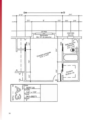 2'10"                                                                      5'4"


                                                  2'2"               8'                    2'2"      2'8"          2'8"




                                                                   2X 2650
                                                                                                       2036 OBS
                                                                  Banquette                             Sécurité
                                                             Min 18" du plancher


                                                                                                              bains
                                               2668




                                                                                             2668
                                                      4'2"




                                                                                                         e de n'8"
                                                                                                     Sall tena7te
                                                                                                        a x
                                                                                                       5't0" x 7'8"
                                                                                                        5'0"



                                                                                    8'4"
                                                                               le
                                                                          cipa
                                                                    e prin '0"
                                                                mbr     14
                                                             Cha 2'0" x
                                                                1
                                                      7'6"




                                                                                    6'6"


                                                                                              2668




                                                                                                           erie
                                                                                                      Pend i. ca.
                                                                                                          0p
                                                                                                     30,0
                                                      3'2"




                                                                                    2668


                                              Date
     de




                                    Feuille




                                                 SEPT 20
                                              Échelle
                                                          1'0"
               –––     Feuille




                                                1/4" = 1'0"
                                              Travail
                                                 2K1–09271
                                              Dessin
                                                F




16
 
