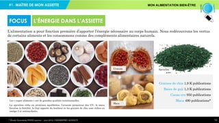 #1. MON ALIMENTATION BIEN-ÊTRE
13
L’alimentation a pour fonction première d’apporter l’énergie nécessaire au corps humain. Nous redécouvrons les vertus
de certains aliments et les consommons comme des compléments alimentaires naturels.
FOCUS L’ÉNERGIE DANS L’ASSIETTE
Les « super aliments » ont de grandes qualités nutritionnelles.
La spiruline riche en protéines équilibrées, l’urucum protecteur des UV, le maca
favorise la fertilité, le Goji apporte du bonheur et les graines de chia sont riches en
oméga-3 et antioxydants.
Graines de chia 1,9 K publications
Baies de goji 1,3 K publications
Cacao cru 950 publications
Maca 490 publications*
SpirulineUrucum
Maca
* Étude Newsdesk FOOD janvier – juin 2016, CHEMISTRY AGENCY
MAÎTRE DE MON ASSIETTE
 
