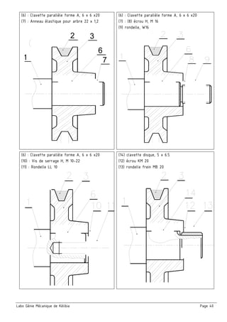 Labo Génie Mécanique de Kélibia Page 40
(6) : Clavette parallèle forme A, 6 x 6 x20
(7) : Anneau élastique pour arbre 22 x 1,2
7
6
32
1
C
(6) : Clavette parallèle forme A, 6 x 6 x20
(7) : (8) écrou H, M 16
(9) rondelle, W16
(6) : Clavette parallèle forme A, 6 x 6 x20
(10) : Vis de serrage H, M 10-22
(11) : Rondelle LL 10
(14) clavette disque, 5 x 6.5
(12) écrou KM 20
(13) rondelle frein MB 20
 