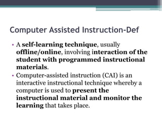 Computer Assisted Instructions AIOU MA Education MED code 855 | PPTX