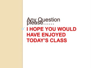 I HOPE YOU WOULD
HAVE ENJOYED
TODAY’S CLASS
Any Question
please……
 