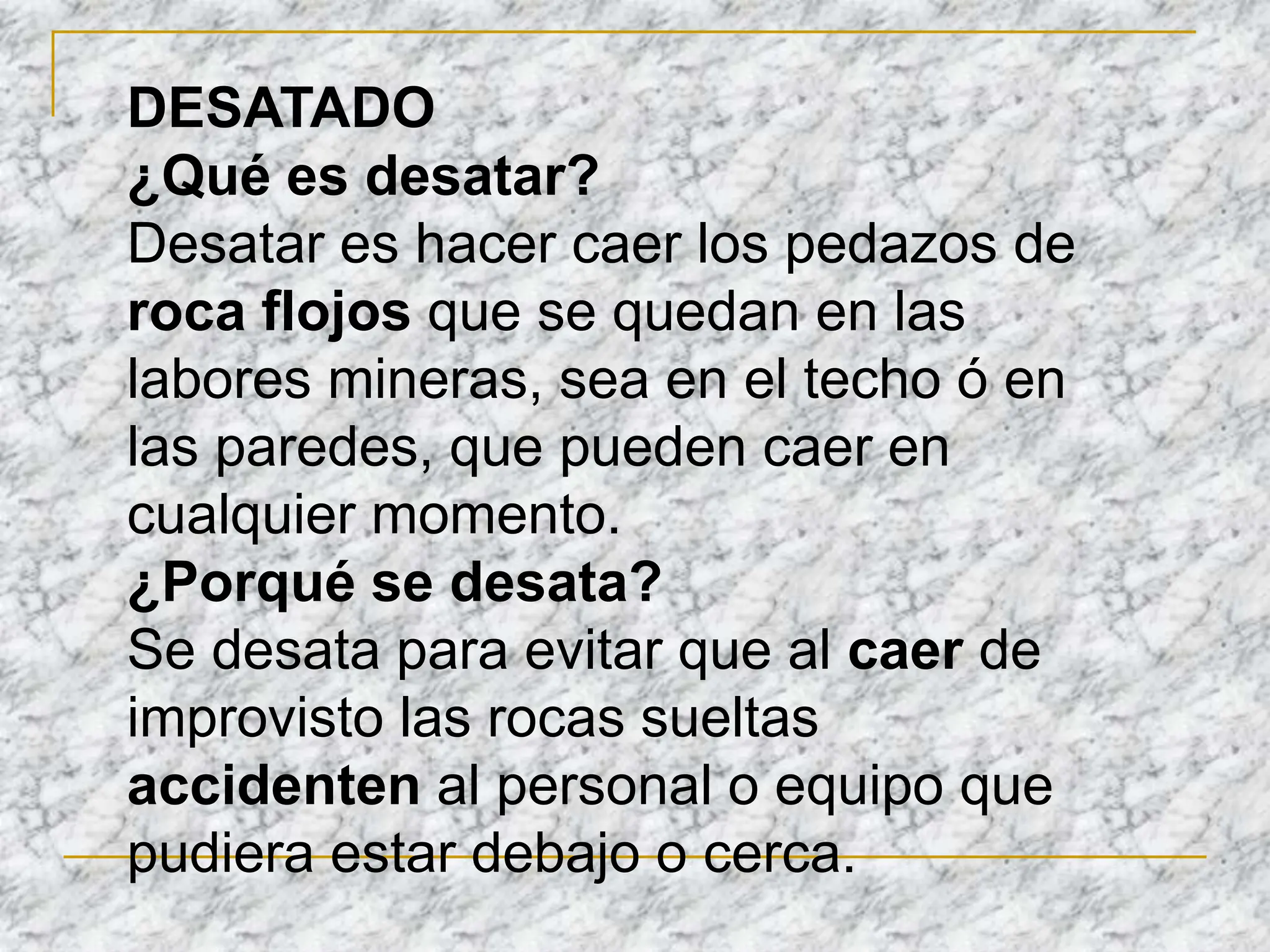 Desateb de rocas para el control de la cíad de rocas en mineria ...
