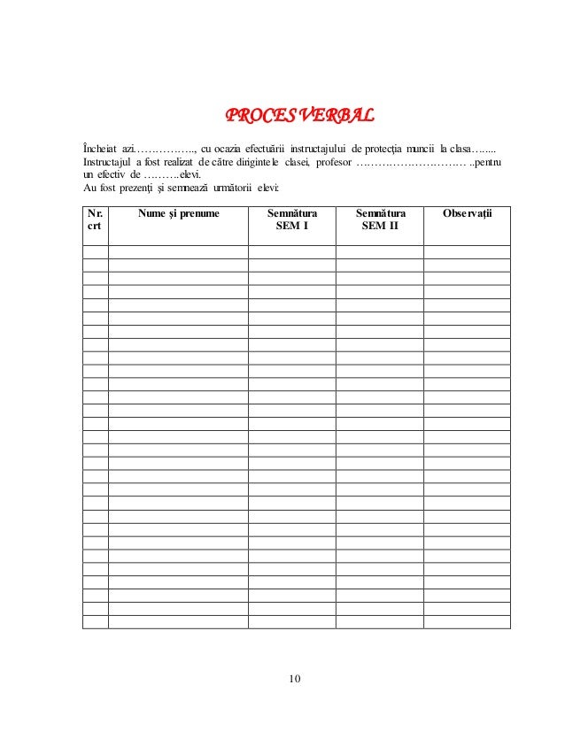 Proces Verbal Primire Manuale Diriginte