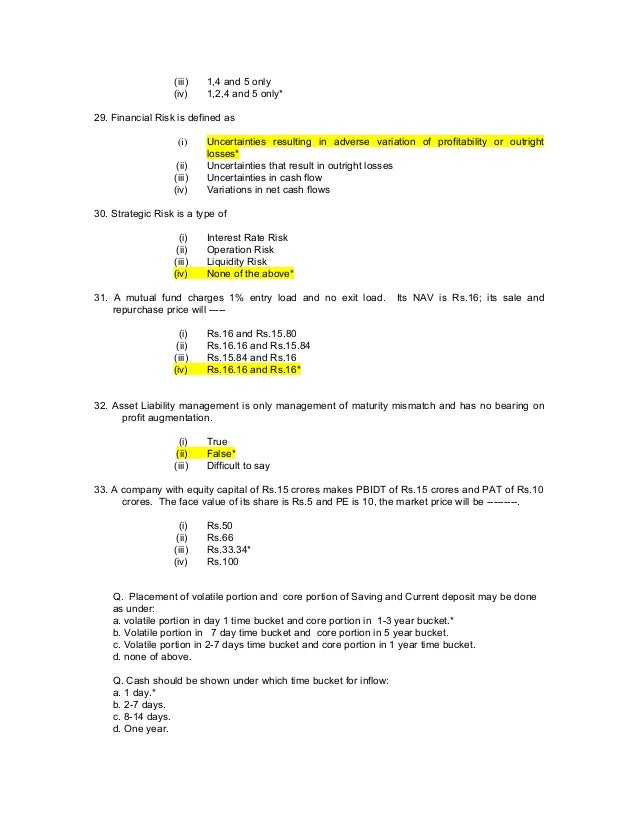 Caiib Bfm Chapter Wise Questions