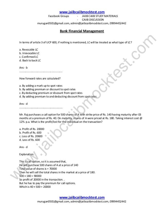 Caiib Bfm Sample Questions By Murugan For Nov 14 Exams - 