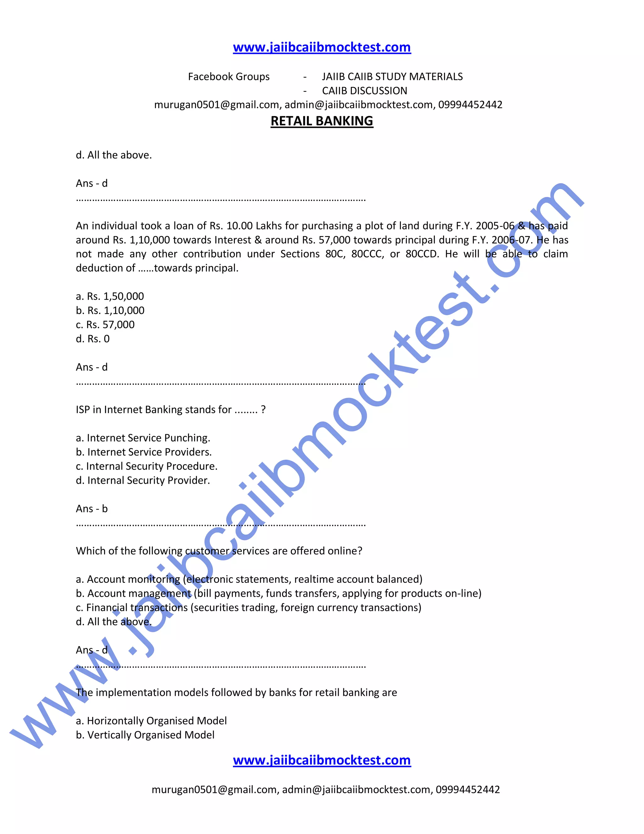 Caiib Retail Banking Previous Question Papers Caiib retail banking sample questions by murugan | PDF