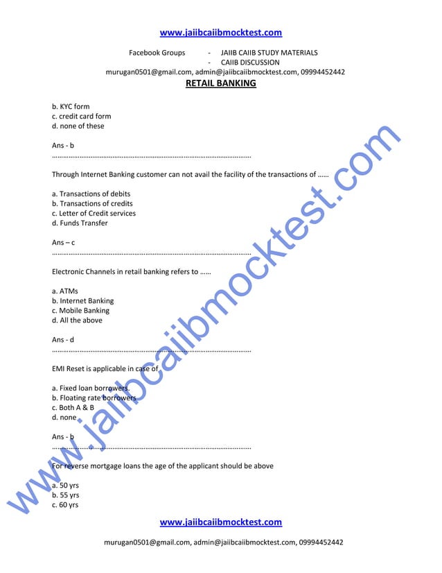 Caiib Retail Banking Previous Question Papers Caiib retail banking sample questions by murugan | PDF