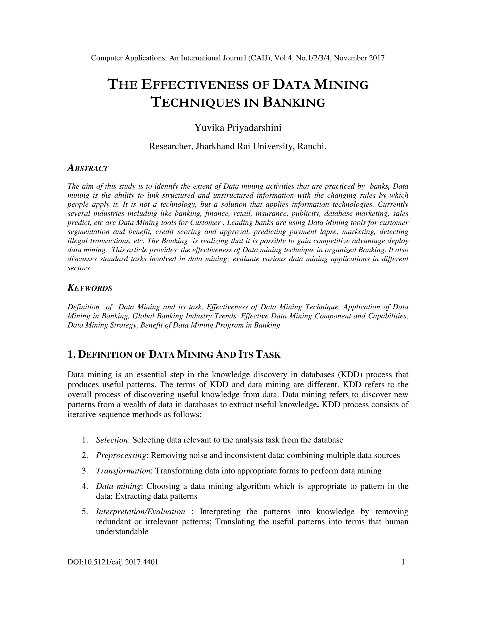 THE EFFECTIVENESS OF DATA MINING TECHNIQUES IN BANKING | PDF