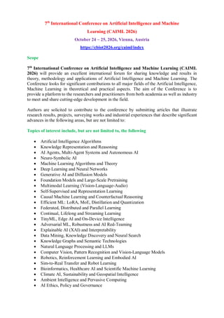 7th International Conference on AI and Machine Learning (CAIML 2026) in ...