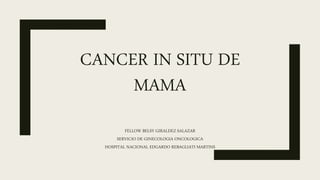 CANCER IN SITU DE
MAMA
FELLOW BELSY GIRALDEZ SALAZAR
SERVICIO DE GINECOLOGIA ONCOLOGICA
HOSPITAL NACIONAL EDGARDO REBAGLIATI MARTINS
 
