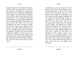It seemed from what I heard that Felton’s meat
had been delivered at Brookesley for the first
time that day. I wondered if it was good and
plentiful. Not that I really liked to think about
meat, though we were alone again. I thought it
crude of him to talk about no noise here, but
the toning of a tear, or a sigh of such as bring
cowslips for her covering, until I realised that
he was thinking that Ben’s friend had been, in
point of time, like Felton’s meat. Over the
Westphalian ham, which I contrived to share,
he read bits of paper about Hilary and the
Amazon, and Stella Polaris and Voltaire, and
the City of Nagpur, and Vandyck, and other
lovely people. I wondered if he wasn’t thinking
of going on a holiday. It seemed a pity to me ;
so unnecessary, just then. I knew nothing at all
about boats. Some of my people had known the
old Armadale Castle well enough, doubtless ;
but that wasn’t the boat that went to South
Africa.
[ 57 ]
NOTES
Considering it was my name month, I wasn’t
having too much luck. Henry, though a bit on
the spectacular side---to fly the viscera of his
third, of the old family lawyer, at his small
flagstaff, a little argued the exhibitionist---was
sane enough. And this stranger, to judge by the
over-vague conversation he began to force on
me---different in this from the agriculturist,
who had been utterly silent save for the
burning question, and the brats who had only
uttered mutually---was distinctly nuts. Nuts in
May, how Freudian. Be not a Freud ; thy help is
near. But was it? Henry was in desperate case,
and this other was short-sighted enough not to
realise that I should care. The former was
stooping over the cooling remains of his
fourth---the rash intruding charlady---when
there came a horribly official knock at the little
blue door. (Was it Inspector Barraclough, or
only some stolid-witted local?) But little the
latter cared. He went on talking about
Browning.
[ 58 ]
NOTES
 