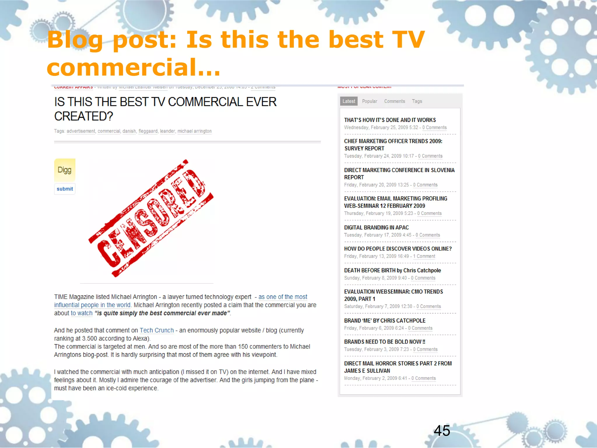 Blog post: Is this the best TV
commercial…




                                 45
 