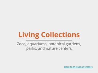 Living Collections
Zoos, aquariums, botanical gardens,
parks, and nature centers
Back to the list of sectors
 