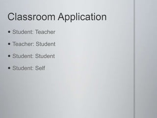Classroom ApplicationStudent: Teacher Teacher: Student Student: StudentStudent: Self