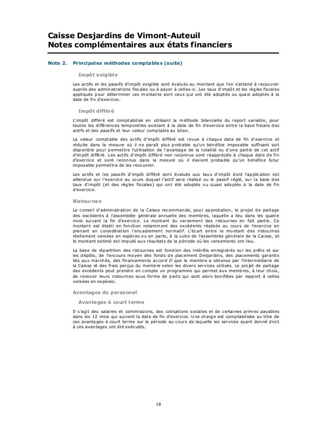 Caisse Populaire De Vimont Auteuil Etats Financiers 2013