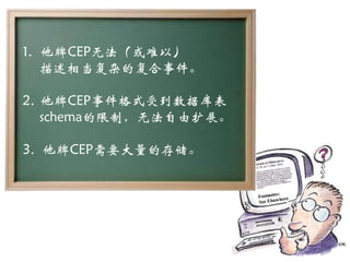 1. CEP޷ԣ
   ൱ӵĸ¼

2. CEP¼ʽܵݿ
   schemaƣ޷չ

3. CEPҪĴ洢
 