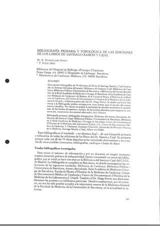 Bibliografía primaria y topológica de las ediciones de los libros de Santiago Ramón y Cajal