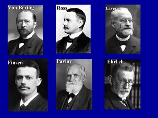 Von BeringVon Bering RossRoss LaveranLaveran
FinsenFinsen PavlovPavlov EhrlichEhrlich
 