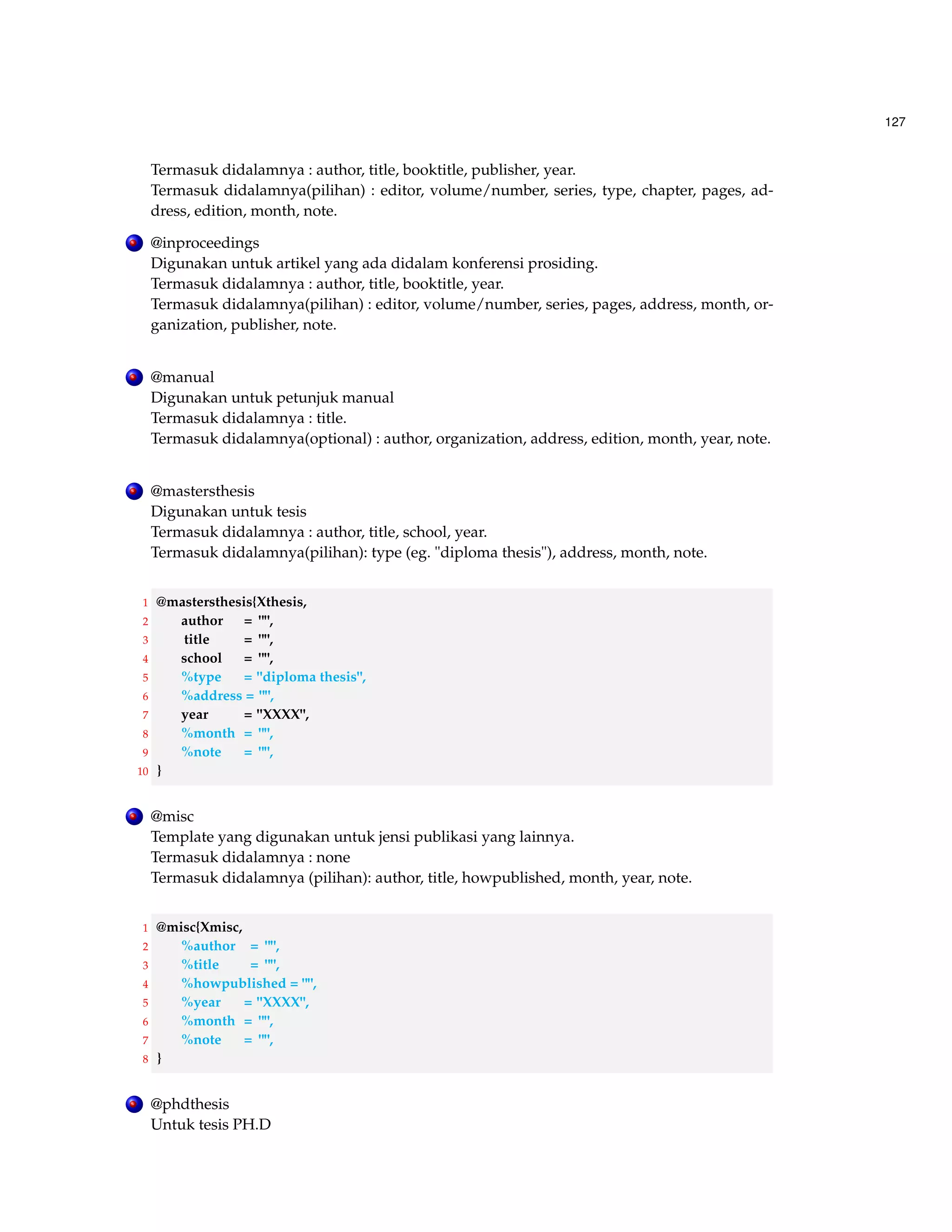 79 
Contoh 4.9 (Rotating Text In Cell Tables) 
1 Dibawah ini kode perintah LATEX : 
1 begin{sideways} 
2 begin{tabular}{lc} 
3 $x_{n+1}$ $|x_{n+1}x_n|$ hline 
4 cellcolor[gray]{0.80} 1.17  3.$times10^{8}$ 
5 1.17  4.$times10^{16}$ hline 
6 end{tabular} 
7 end{sideways} 
2 Didapat hasil yaitu : 
xn+1 jxn+1xnj 
1.17 3.108 
1.17 4.1016 
Contoh 4.10 
1. Dibawah kode perintah LATEX : 
1 begin{tabular}{lc} 
2 $x_{n+1}$ begin{sideways}$|x_{n+1}x_n|$end{sideways} hline 
3 cellcolor[gray]{0.80} 1.17  3.$times10^{8}$ 
4 1.173  4.$times10^{16}$ hline 
5 end{tabular} 
2. Didapat hasil yaitu : 
jxn+1xnj 1.17 3.108 
xn+1 
1.173 4.1016 
4.5.2 Merge Cell/Penggabungan Cell 
 