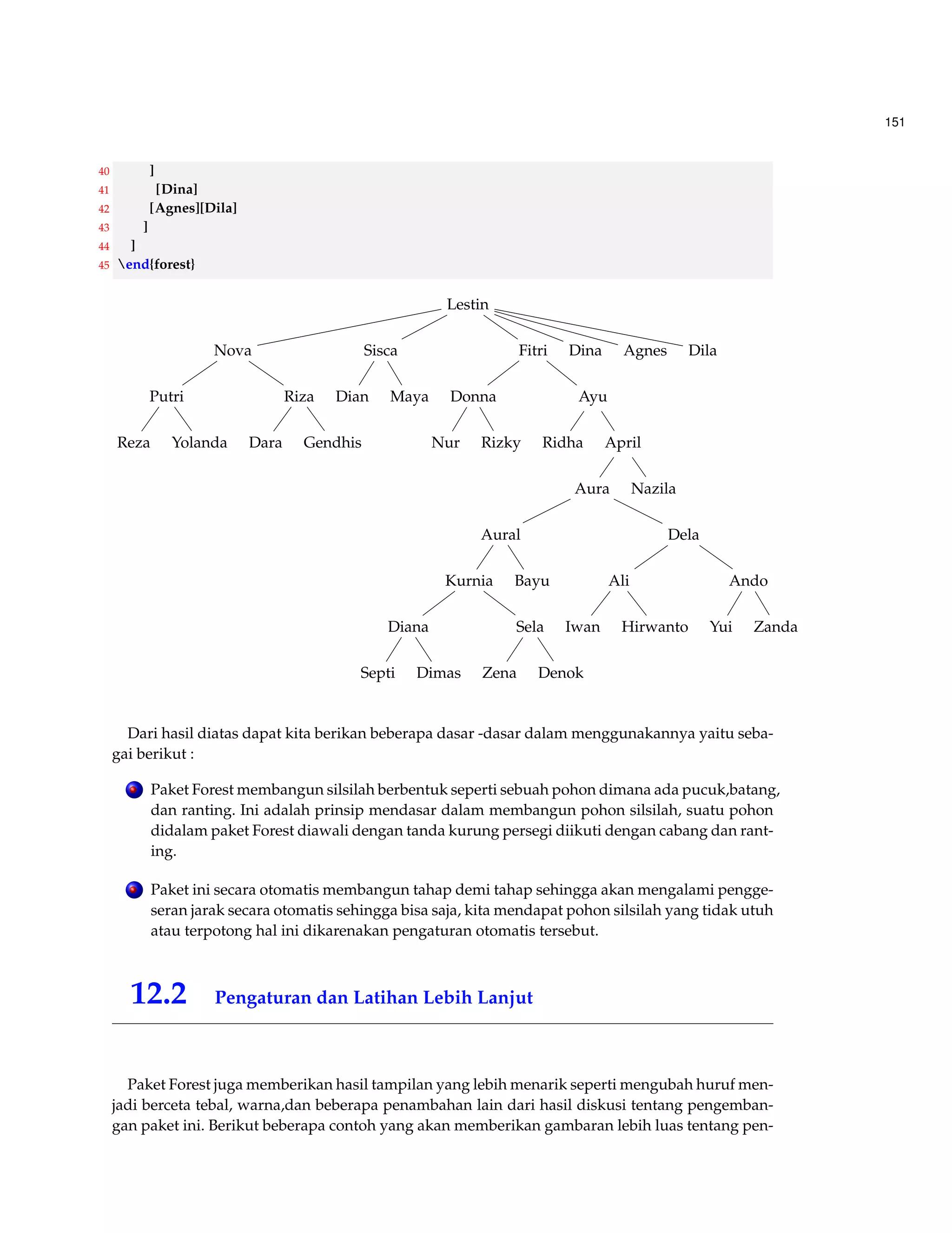 103 
6. Kamu bisa membangun contoh lingkungan verbatim (menunjukkan keduanya yaitu hasil 
dan teks verbatim)dengan banyak hali yang sama dengan verbatim normal. 
7.2 verbatim 
verbatim merupakan suatu keluaran yang digunakan untuk menampilkan teks secara lang-sung 
apa yang kita ketik di LATEX. Berikut contoh : 
• Menggunakan verb|| dan sangat cocok untuk menampilkan tulisan yang pendek. 
1 verb|Ketikan disini| 
2 verb|Ketikan disini| 
Ketikan disini Ketikan disini 
• Menggunakan begin{verbatim} dan diakhiri dengan end{verbatim}dan sangat cocok 
untuk tulisan yang panjang. 
1 begin{verbatim} 
2 Ini adalah contoh verbatim 
3 end{verbatim} 
Ini adalah contoh verbatim 
• Menggunakan begin{verbatim*} dan diakhiri dengan end{verbatim*}. 
1 begin{verbatim*} 
2 Ini adalah contoh verbatim 
3 end{verbatim*} 
Ini adalah contoh verbatim 
• Menggunakan begin{comment} dan diakhiri dengan end{comment}. 
1 begin{comment} 
2 Ini adalah contoh comment 
3 end{comment} 
7.3 Verbatim 
Disini diberikan beberapa contoh dari Verbatim ataun fancyvrb yaitu : 
 