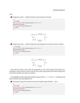 MEMBUAT TABEL DAN MENYISIPKAN GAMBAR 
• t artinya atas, penempatan posisi gambar diatas dokumen yang kita tulis. 
• b artinya bottom, gambar berada pada bagian bawah teks yang kita tulis. 
• p artinya page, gambar berada berbeda halaman dari tempat teks yang kita tulis. 
4.6.3 Mengatur teks di Gambar 
Penempatan gambar tidak hanya dalam posisi diatas, dibawah suatu dokumen yang kita tulis 
tetapi juga bisa dalam posisi menyisipkan gambar diantara teks yang ada. Disini diberikan contoh 
yaitu wrapfig: 
Contoh 4.14 
1 Mulai dengan dokumen baru dengan ketentuan : 
documentclass[a5paper]{article} 
usepackage[english]{babel} 
usepackage{lipsum} 
usepackage[demo]{graphicx} 
usepackage{wrapfig} 
pagestyle{empty} 
begin{document} 
2 Selanjutnya, mulailah untuk memanggil kode perintah paket wrapfig dan buatlah pada 
bagian yang tidak termuat dalam daftar isi yaitu : 
section*{Text flowing around a picture} 
lipsum[3] 
begin{wrapfigure}{l}{2cm} 
includegraphics[width=2cm]{test} 
caption{Test figure} 
end{wrapfigure} 
lipsum[4] 
end{document} 
Didapat hasil yaitu : 
Nulla malesuada porttitor diam. Donec felis erat, congue non, volutpat at, tincidunt tristique, 
libero. Vivamus viverra fermentum felis. Donec nonummy pellentesque ante. Phasellus adipisc-ing 
semper elit. Proin fermentum massa ac quam. Sed diam turpis, molestie vitae, placerat a, 
molestie nec, leo. Maecenas lacinia. Nam ipsum ligula, eleifend at, accumsan nec, suscipit a, ip-sum. 
Morbi blandit ligula feugiat magna. Nunc eleifend consequat lorem. Sed lacinia nulla vitae 
enim. Pellentesque tincidunt purus vel magna. Integer non enim. Praesent euismod nunc eu pu-rus. 
Donec bibendum quam in tellus. Nullam cursus pulvinar lectus. Donec et mi. Nam vulputate 
metus eu enim. Vestibulum pellentesque felis eu massa. 
 