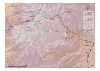 79°10'0"W
79°10'0"W
79°20'0"W
79°20'0"W
2°50'0"S 2°50'0"S
r
CuencaSan Joaquín
vía a Molleturo
víaaLoja
Narancay
Sunsún
Sayán
Soldados
Migüir
San José de Huigra
Santa María
Río Blanco
quebradaJerez
quebradaChauchayacu
Baños
Sayausí
Matadero
Luspa
Angas
Soldados
Huilda
Minas
Shucay
Culebrillas
Sinicay
M
azán
Nar
ancay
Migüir
L. Luspa
L. Osohuaycu
L. Mamámag o
Taitachungo
L. Llaviucu
L. Toreadoras
Illincocha
Lagartococha
L. Las Chorreras
Sunincocha
L. Larga
L. Totoras
L. Patoquinuas
cerro
San Luis
cerro
Tres Cruces
L. Cucheros
cerro
Avilahuayco
valle de Llaviucu
valle de Mazánvallede
Bur
ines
vía a Guayaquil
PROVINCIA
DE AZUAY
PROVINCIA
DE CAÑAR N
S
O E
vía principal
río
límite provincial
límite del Parque
MAPA DEL PARQUE NACIONAL
CAJAS
Fuentes: ETI, 2011; Jarvis, 2008; MAE, 2011
Créditos: S. Crespo, P. Cabrera, X. Cordovez
Ecuador Terra Incognita
población
capital provincial
cumbre
panamericana
0 4 82 km6
control
Huagrauma
control
Quinuas
control
Surocucho
vía secundaria
 