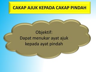 CAKAP AJUK KEPADA CAKAP PINDAH
Objektif:
Dapat menukar ayat ajuk
kepada ayat pindah
 