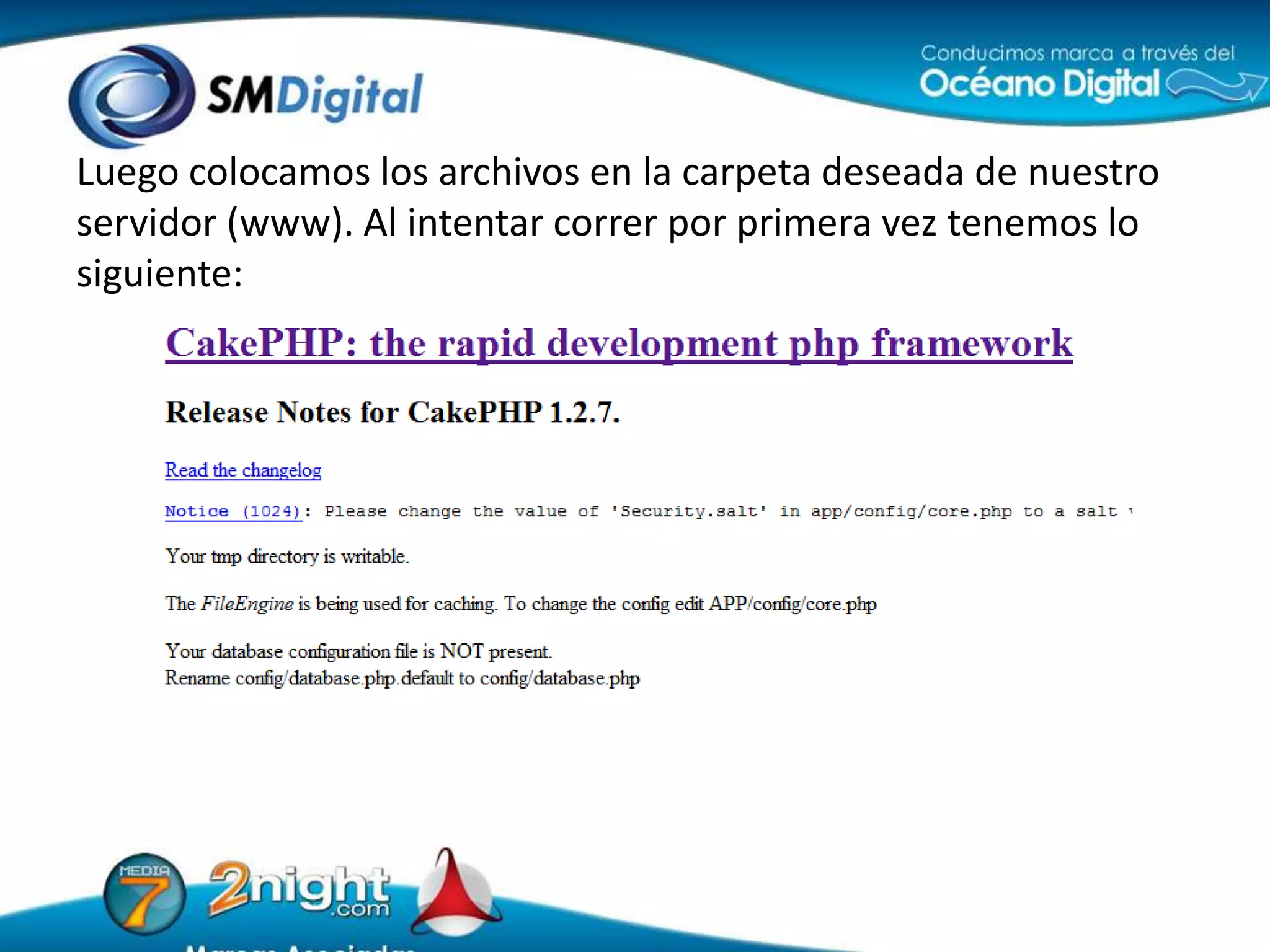 Luego colocamos los archivos en la carpeta deseada de nuestro servidor (www). Al intentar correr por primera vez tenemos lo siguiente: