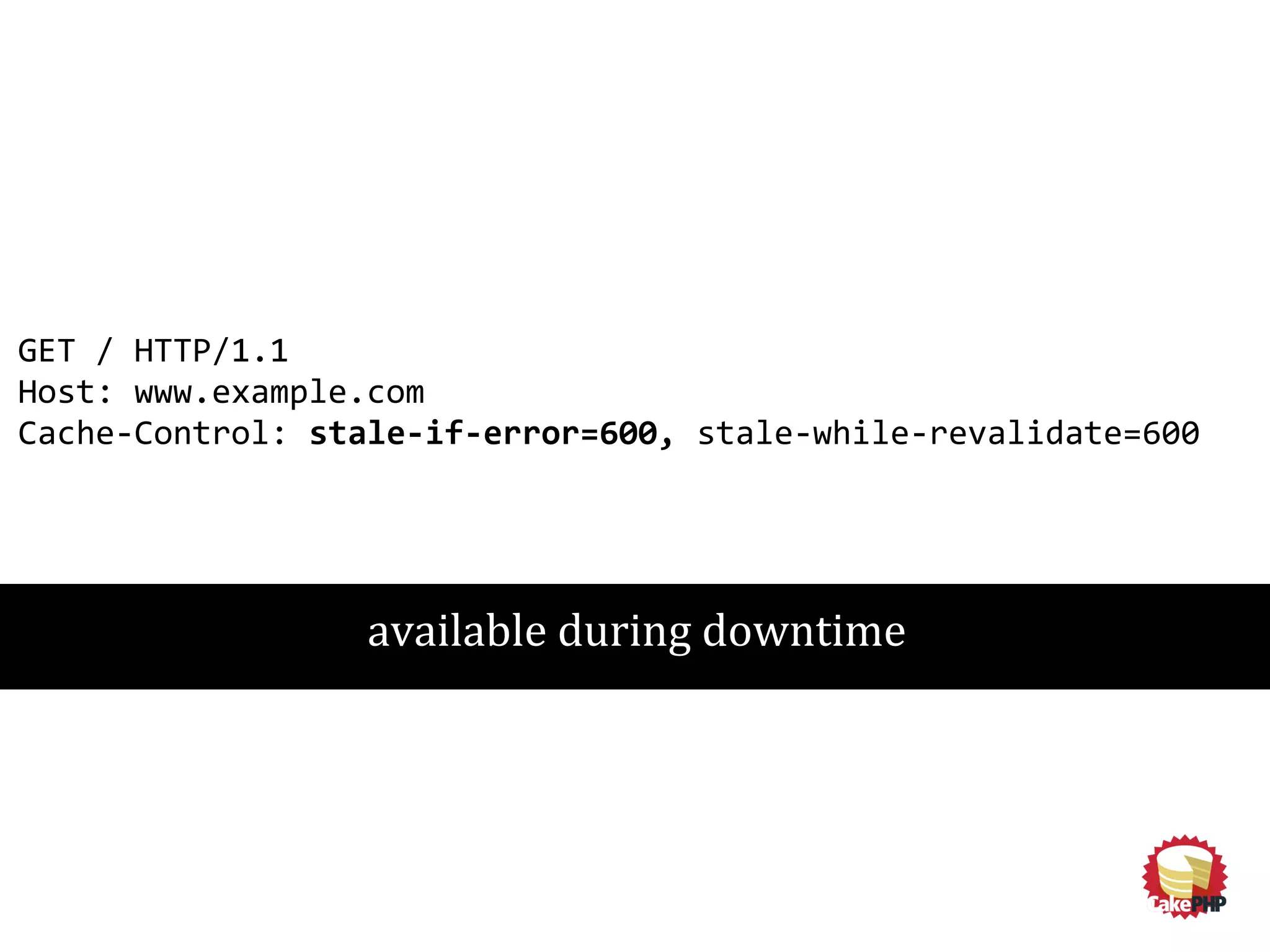 GET / HTTP/1.1
Host: www.example.com
Cache-Control: stale-if-error=600, stale-while-revalidate=600
available during downtime
 
