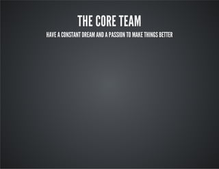 THE CORE TEAM
HAVE A CONSTANT DREAM AND A PASSION TO MAKE THINGS BETTER
 