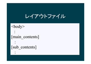 쥤ȥե
<body>
:
[main_contents]

[sub_contents]

 