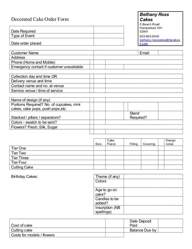 Cake order form