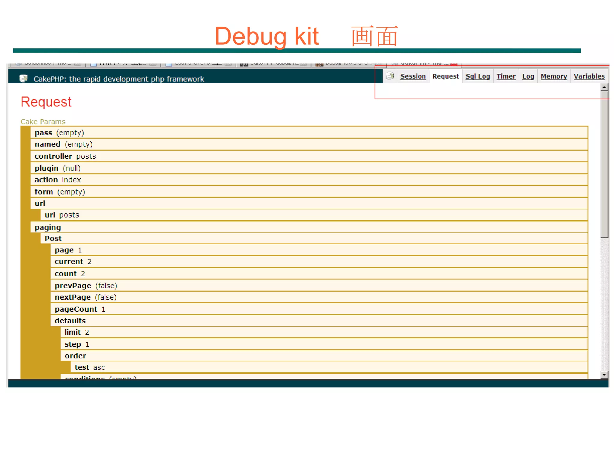 Debug kit 　画面 