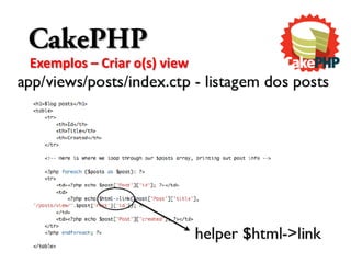 CakePHP
Exemplos – Criar o(s) view
 