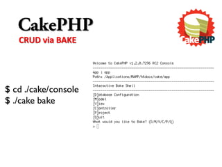 CakePHP
CRUD via BAKE
 