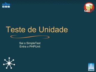 Teste de Unidade
   Sai o SimpleTest
   Entra o PHPUnit
 