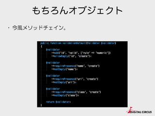 オブジェクト化の恩恵
• 前ページのアノテーションは実はもう少し工夫が必要。
後日補足
サジェストできない状態（波線）
アノテーション or use 指定で「User」が何か教えてあげる
or
 