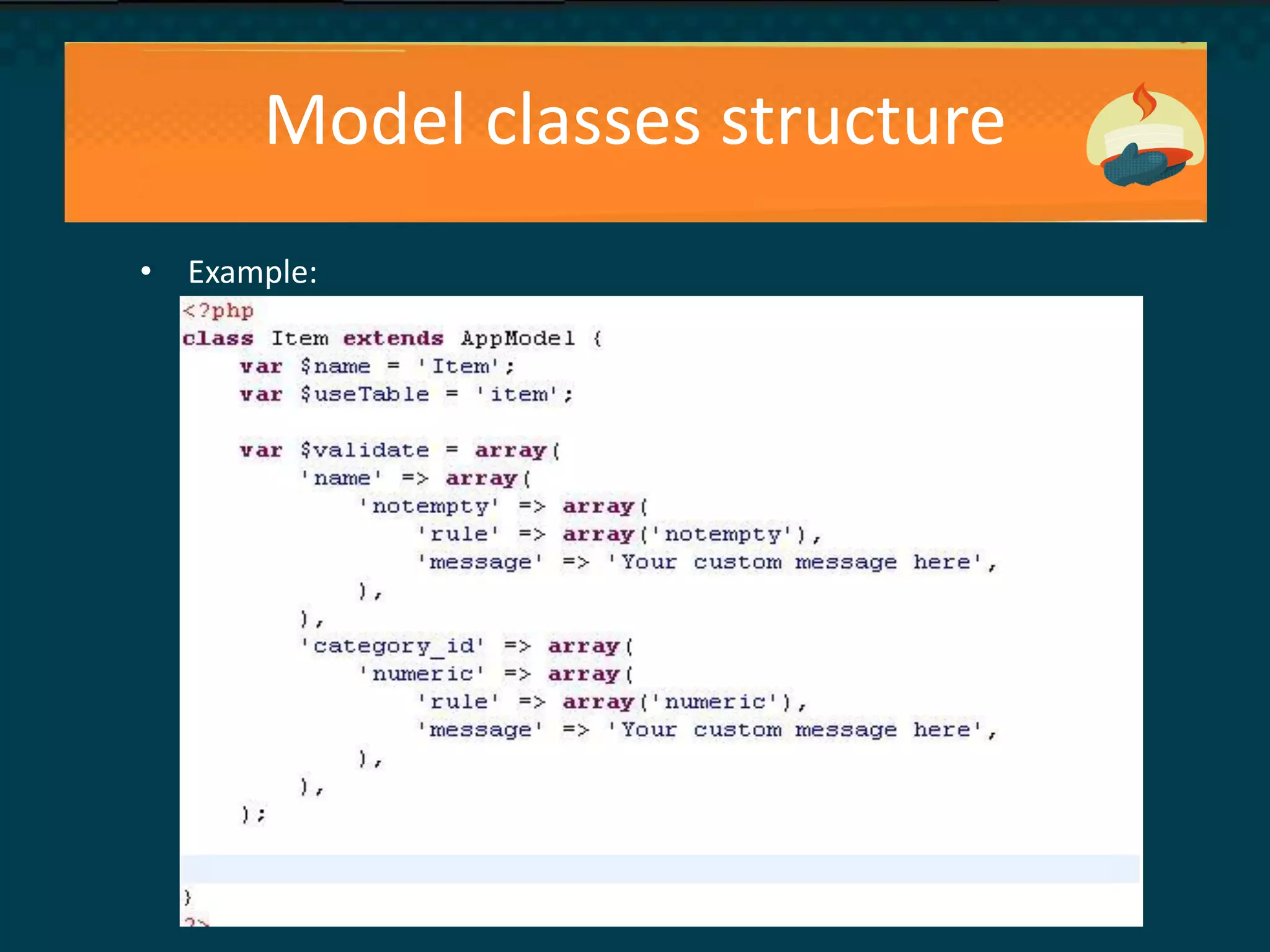 Model classes structure
• Example:
 