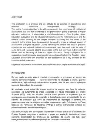 PONENCIAS DEL EJE TEMÁTICO: CALIDAD Y ACREDITACIÓN EN LA EDUCACIÓN SUPERIOR