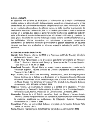 PONENCIAS DEL EJE TEMÁTICO: CALIDAD Y ACREDITACIÓN EN LA EDUCACIÓN SUPERIOR