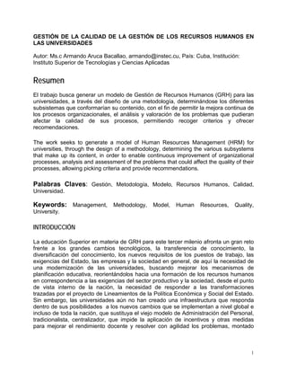 PONENCIAS DEL EJE TEMÁTICO: CALIDAD Y ACREDITACIÓN EN LA EDUCACIÓN SUPERIOR