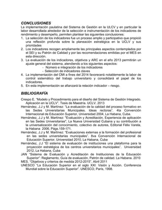 PONENCIAS DEL EJE TEMÁTICO: CALIDAD Y ACREDITACIÓN EN LA EDUCACIÓN SUPERIOR