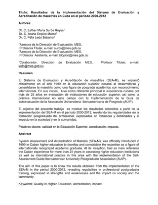 PONENCIAS DEL EJE TEMÁTICO: CALIDAD Y ACREDITACIÓN EN LA EDUCACIÓN SUPERIOR