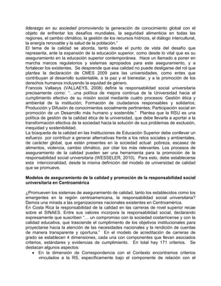 PONENCIAS DEL EJE TEMÁTICO: CALIDAD Y ACREDITACIÓN EN LA EDUCACIÓN SUPERIOR