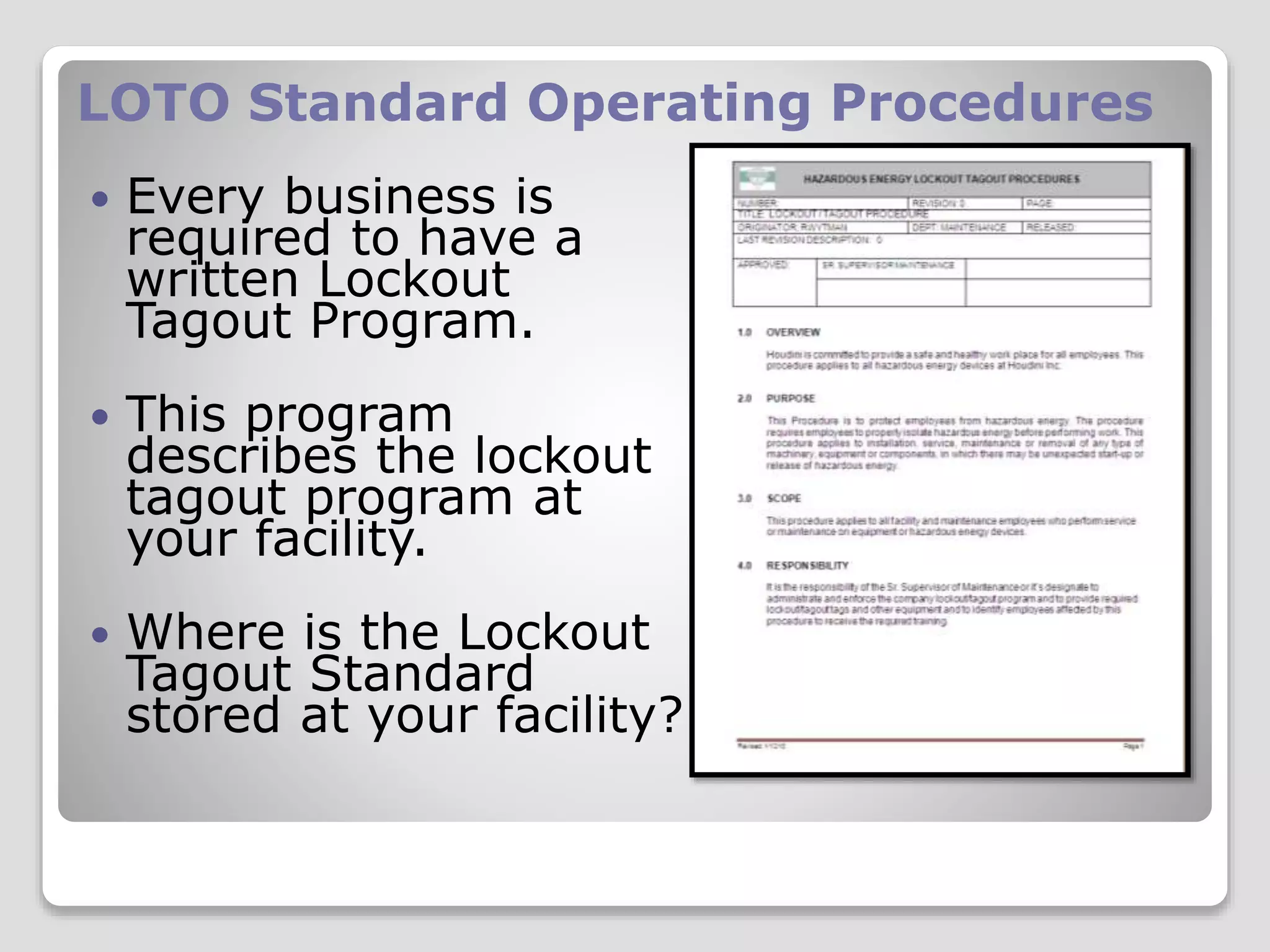 Lock-Out Tag-Out (LOTO) Training | PPTX