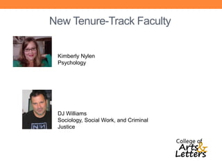 New Tenure-Track Faculty


 Kimberly Nylen
 Psychology




 DJ Williams
 Sociology, Social Work, and Criminal
 Justice
 
