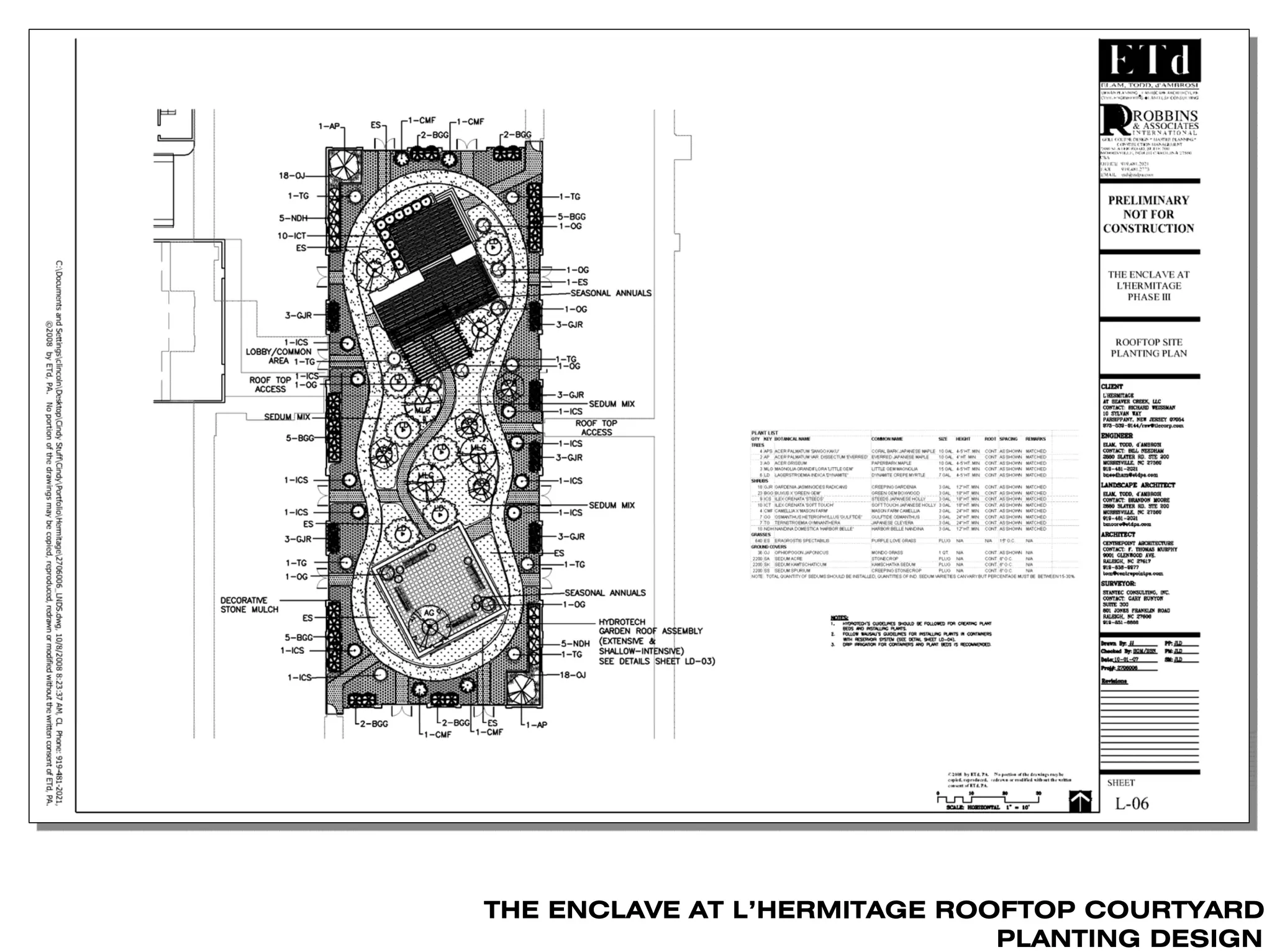 THE ENCLAVE AT L’HERMITAGE ROOFTOP COURTYARD
                              PLANTING DESIGN
 