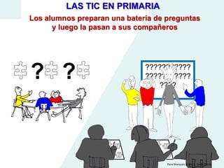 Los estudiantes buscan información y recursos en Internet
y los presentan en la PD (alumnos buscadores)
?
Pere Marquès & Ole C. Glad (2013)
LAS TIC EN PRIMARIA
 