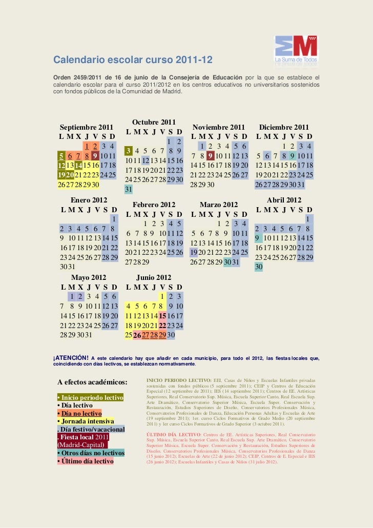 Calendario Escolar Curso 2011 12 calendario escolar madrid 2006